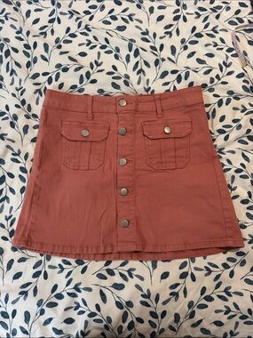 Altar’d State Button-Front Rusty Rose Mini Skirt